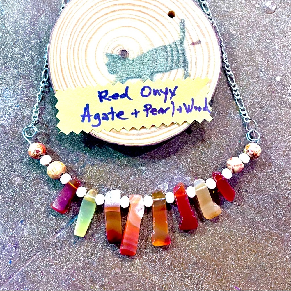 Red Onyx Agate Boho Bib Necklace